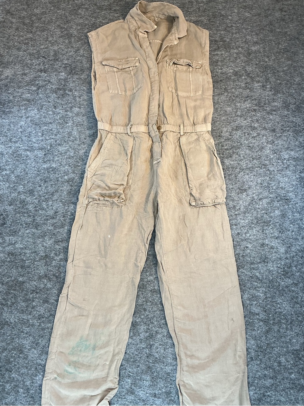 YFB Beige Linen Blend Utility Jumpsuit Size S